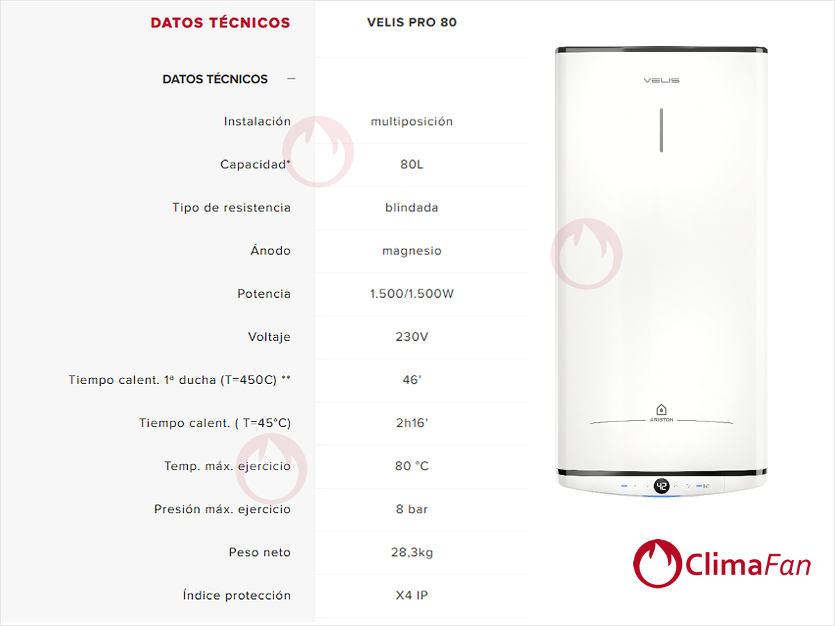 TERMOTANQUE VELIS PRO 80 ARG - ARISTON - CLIMAFAN 05
