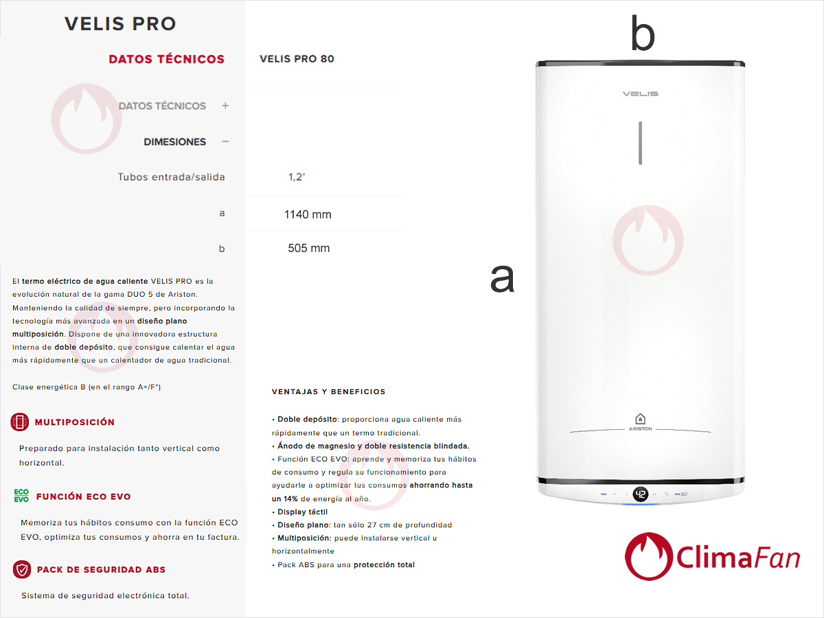 TERMOTANQUE VELIS PRO 80 ARG - ARISTON - CLIMAFAN 06